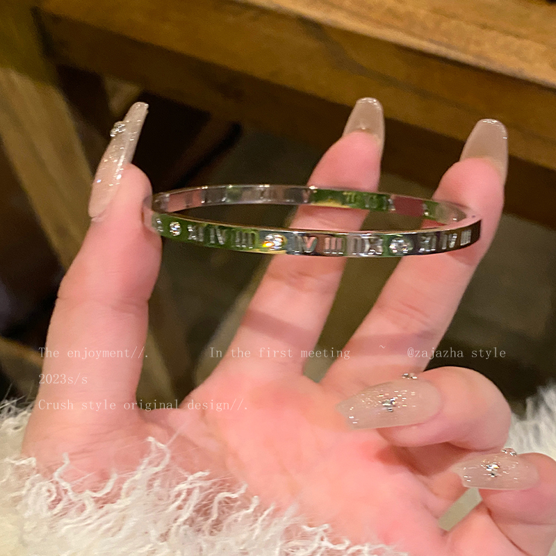 thumbnail for Silver H letter zircon titanium steel bracelet women's 2025 new stacking bracelet light luxury niche high-end exquisite bracelet