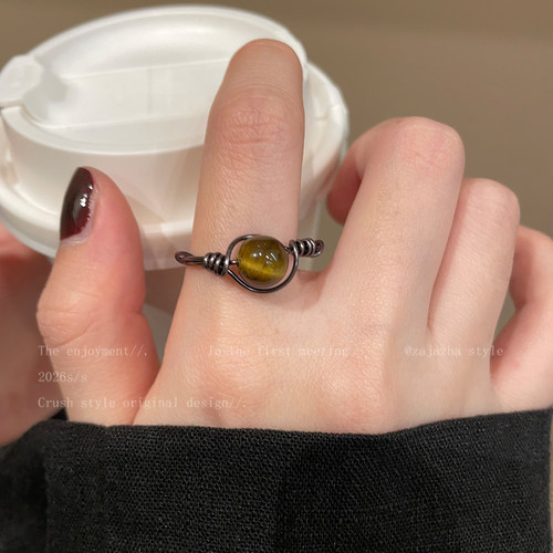 美拉德虎眼石戒指女秋冬