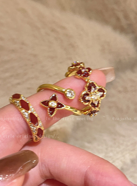 法式宫廷珐琅开口戒指女