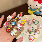 多巴胺可爱kt小猫戒指女款 学生党海边串珠食指戒卡通小众设计指环