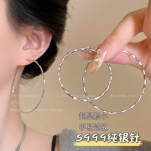 S999纯银针素圈大耳圈