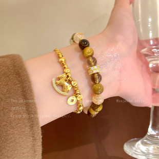 马上来财！金色小马虎眼石串珠手链女轻奢高级感手串气质大气手饰