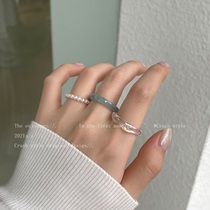 亚克力珍珠戒指套装女法式复古高级感设计小众食指戒时尚个姓指环