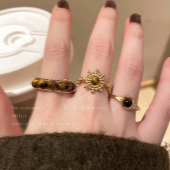 vintage中古虎眼石戒指女轻奢高级感开口食指戒复古小众设计指环