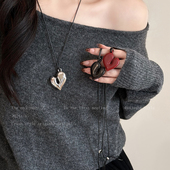 韩国fever博主同款 爱心吊坠项链长款 毛衣链女配饰锁骨链颈链首饰