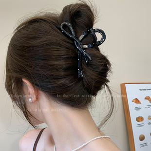 黑色波点蝴蝶结抓夹女款后脑勺高级感鲨鱼夹2025新款大号发夹头饰