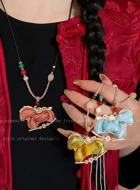 新中式宋锦布艺小马项链女