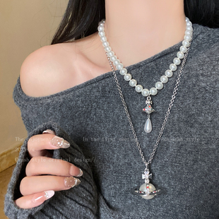 冬韵珠玑~西太后土星珍珠项链女款法式2026新款轻奢高级感毛衣链