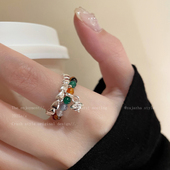 双层串珠星星吊坠戒指女款 高颜值小众设计食指戒可爱组合叠戴指环