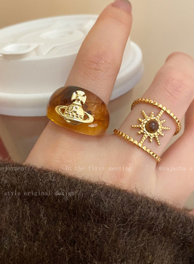 双层虎眼石星芒戒指女小众高级