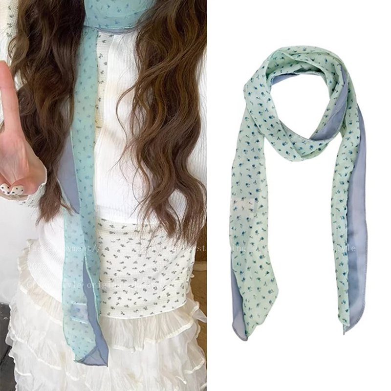 抹茶之森~薄荷曼波绿色丝巾女春夏韩系围巾细长条脖子高级感配饰
