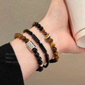 新中式 复古手串轻奢小众高级感叠戴手饰 虎眼石串珠手链女2026新款