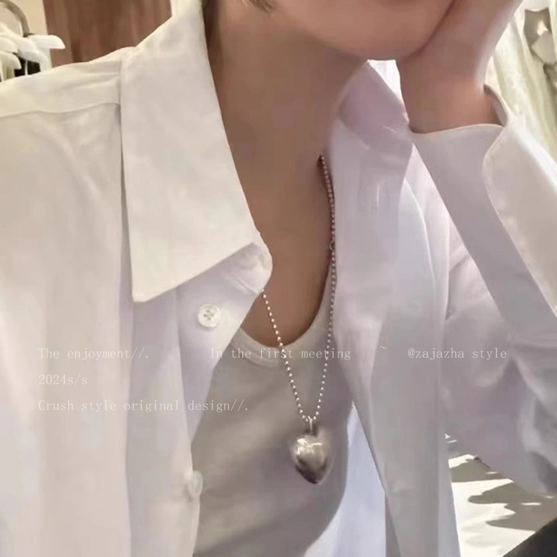 网红fever同款银色爱心项链女2025新款爆款简约冷淡风卫衣链配饰
