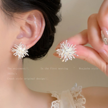 超闪烟花耳钉女2025新款爆款轻奢高级感耳环绝美气质时尚百搭耳饰