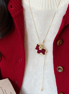 红色丝绒小马项链女款本命年高级