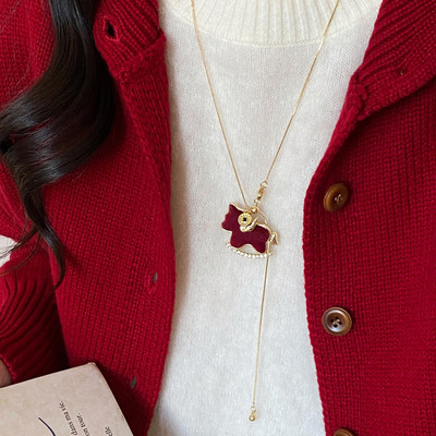 红色丝绒小马项链女款本命年高级