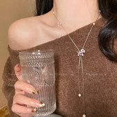 马上好运 珍珠锆石小马项链女秋冬小众长款 毛衣链轻奢高级感配饰