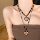 饰毛衣链秋冬美拉德吊坠配饰 装 西太后土星豹纹爱心大项链女款 长款