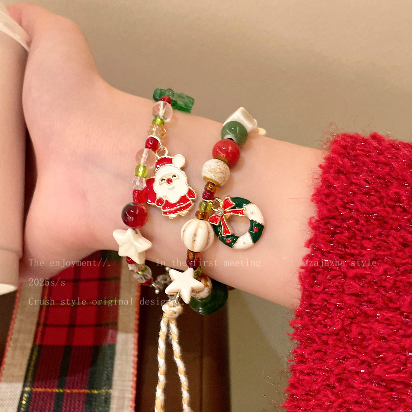 圣诞节彩色陶瓷琉璃手链女冬小众独特节日礼物手串配饰高颜值手饰