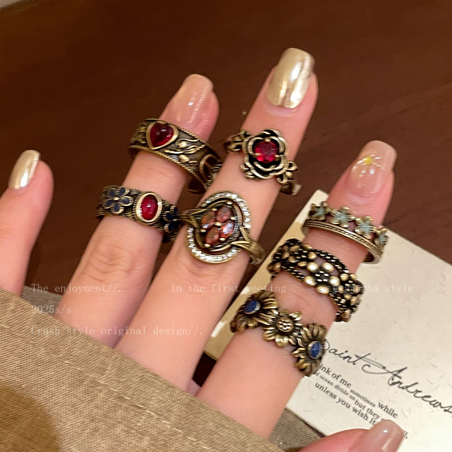 复古做旧爱心戒指女中古开口