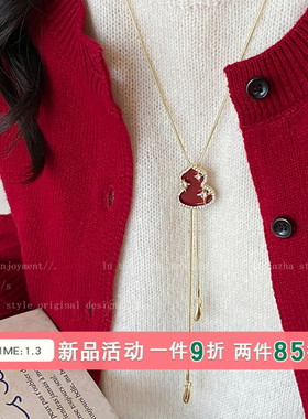 新年红色红葫芦吊坠项链女