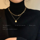 轻奢小众方牌金属项链女款 秋冬金色双层叠戴搭配毛衣链高级感配饰