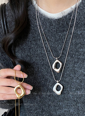 银色几何镂空长款项链女