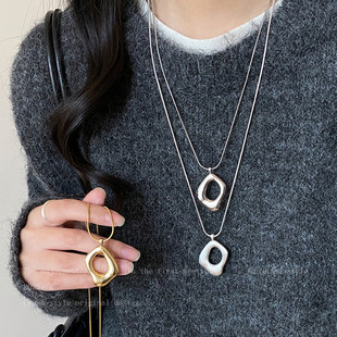 极简主义~银色几何镂空长款项链女简约百搭小众气质高级感毛衣链