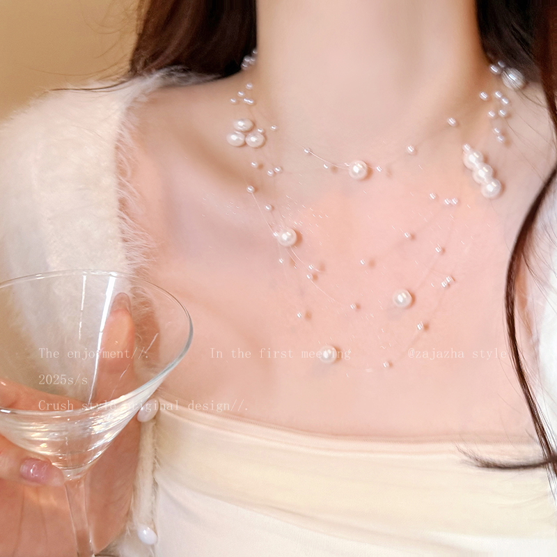 满天星多层珍珠项链女2025新款轻奢高级感锁骨链法式礼服颈链配饰