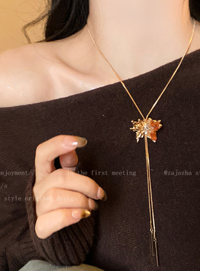 冬日色彩~金色蝴蝶长款项链女