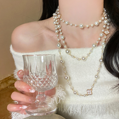 珍珠闪钻四叶草项链女小众轻奢