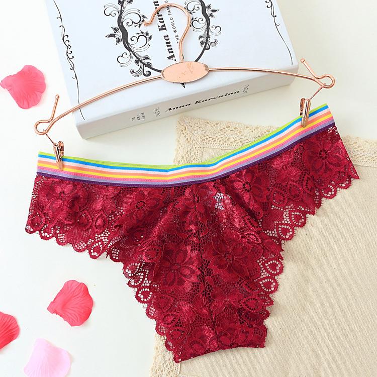 Briefs Seamless Low-Rise Transparent Lace Striped Colorful