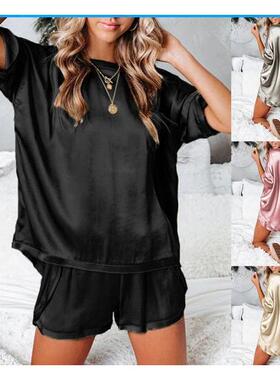 Round neck shorts short set pocket T-shirt pajamas sleeve