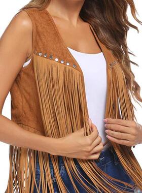 jacket mid-length fringed buckskin buckleless jacket Womens
