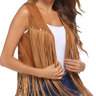jacket mid-length fringed buckskin buckleless jacket Womens
