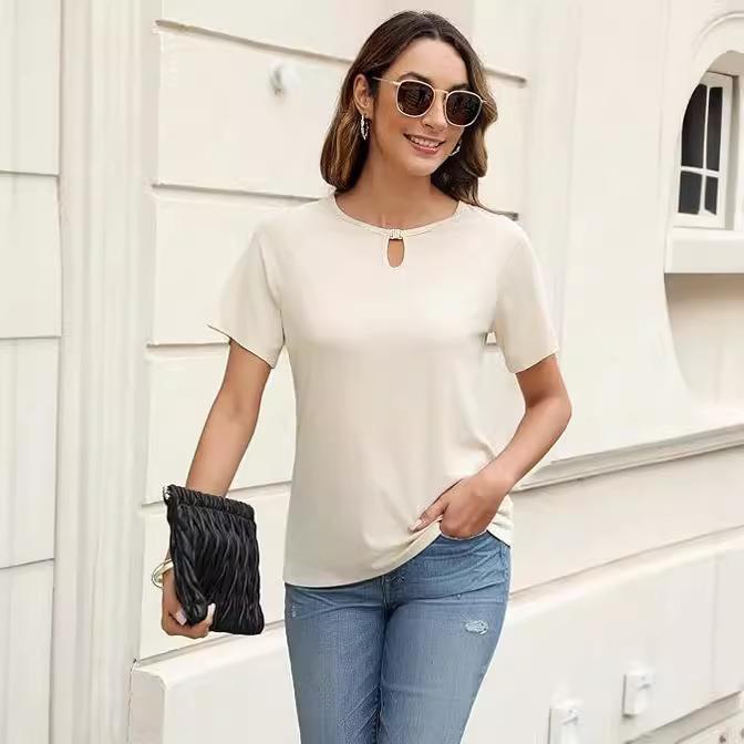 T-shirt womens sleeve short neck round casual fashion color