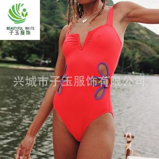neck solid one sexy piece hollow bikini Fashion color