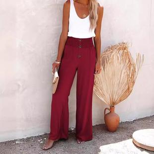 loose long wide high leg linen waist and Womens cotton