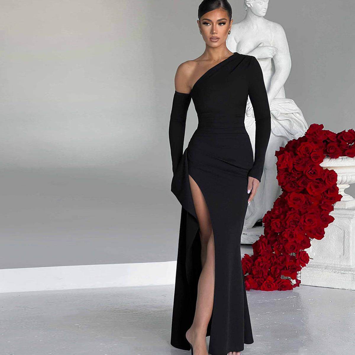 hip-hugging off-shoulder long-sleeved with slits dress Sexy