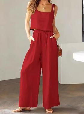 Womens suit square neck sleeveless camisole wide leg