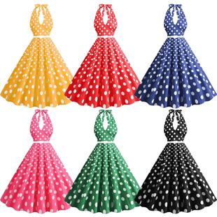 swing belt halter white with dress dot polka neck Women
