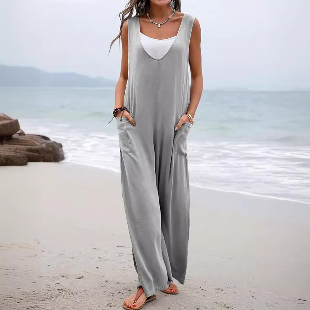 women for trousers wide-leg overalls V-neck jumpsuit