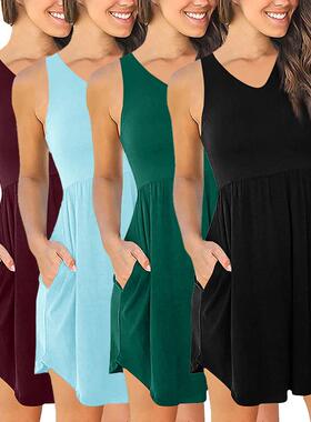 womens flowy summer beach dress sleeveless tank pleated