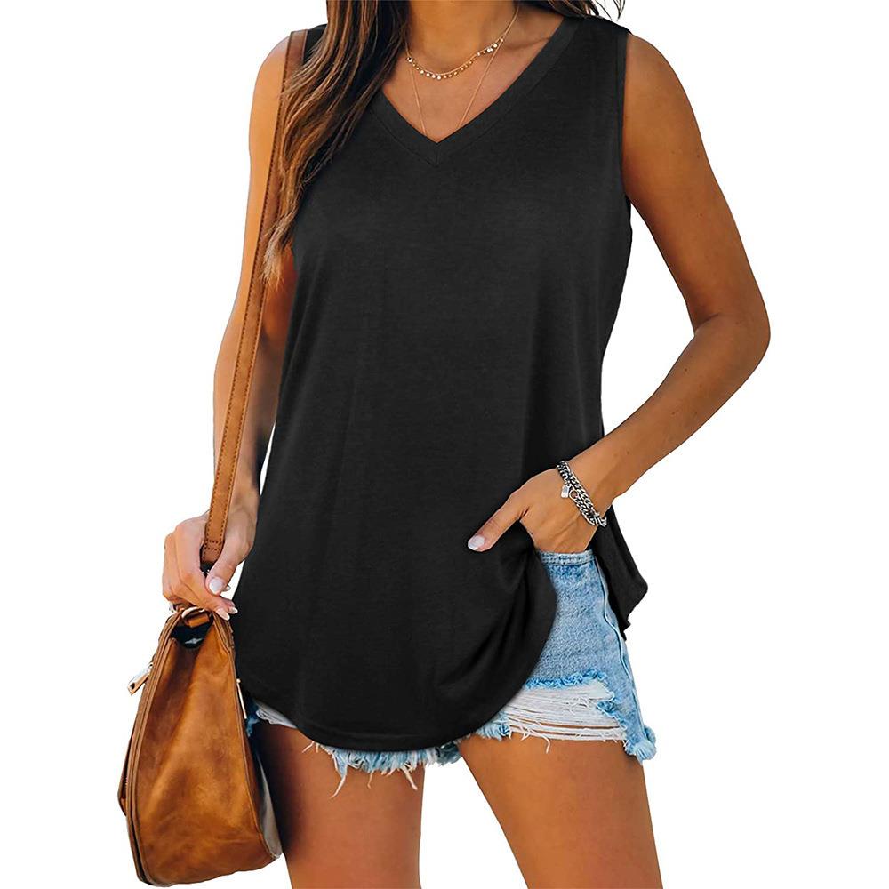 womens T-shirt vest color solid sleeveless swallowtail