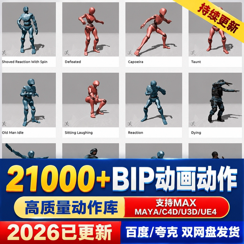 3D人物BIP动画动作21000款角色设计源文件素材