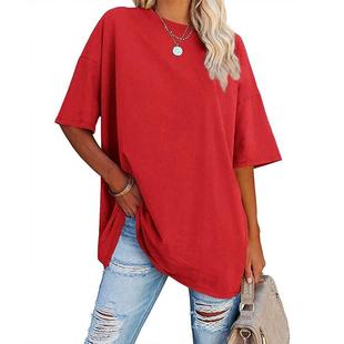 Fashion Sleeve Tops shirt Solid Color Casual Loose Short