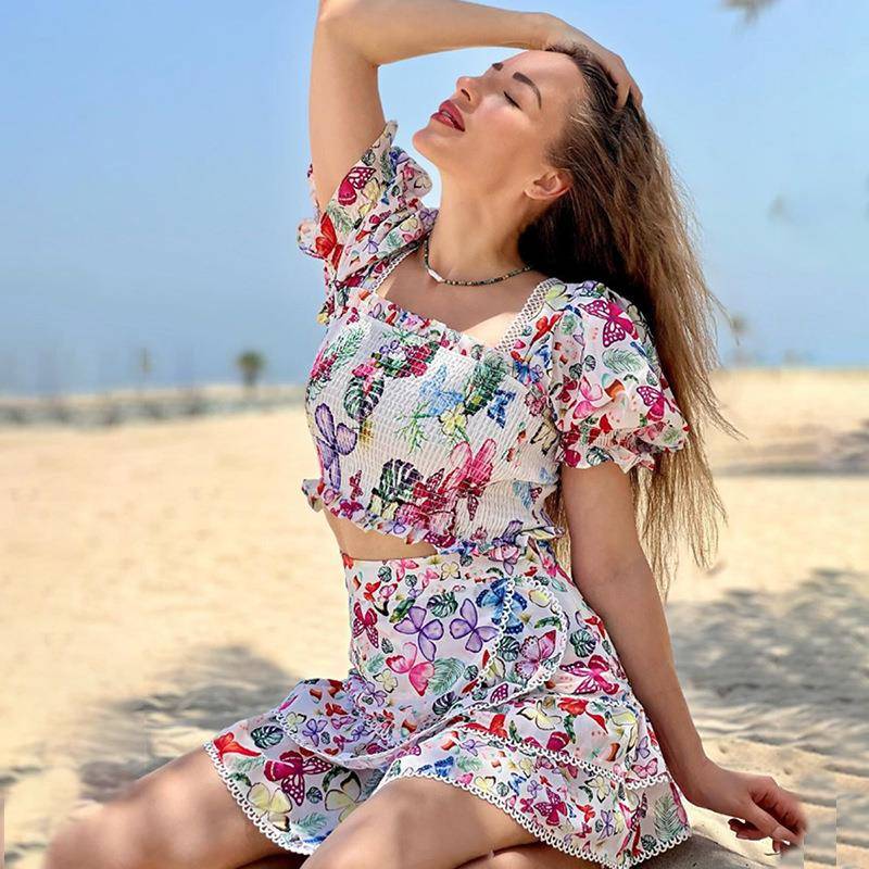 Top Bohemian Women Autumn Sleeve Short Suit Square Fashion