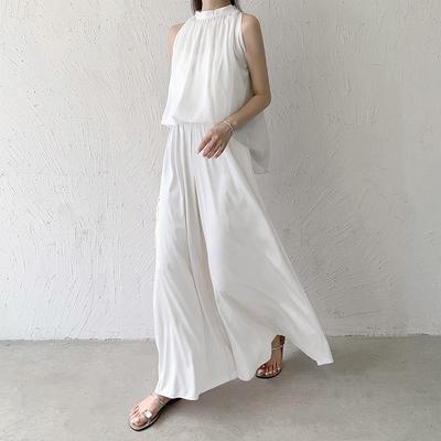 skirt long satin flowing loose pants leg wide waist high