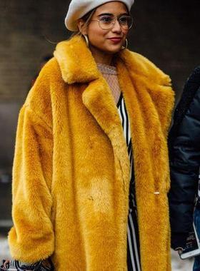 Long rabbit fur mink faux fur coat thick coat plaid womens