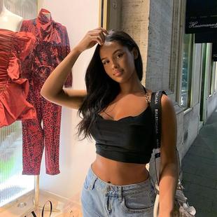 neck hot metallic female short INS lace halter girl vest